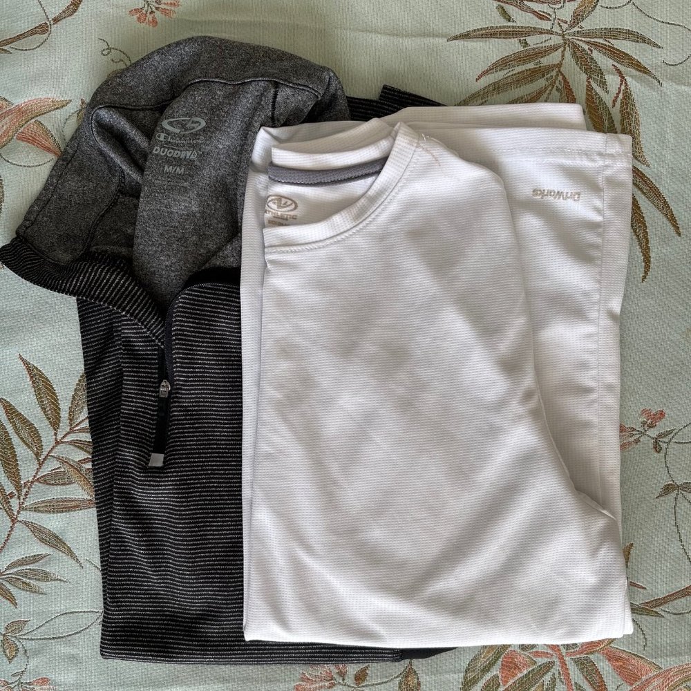 Two Ladies Tees - 1-White Short Sleeved  & 1-Black and Pin Striped Long Sleeved